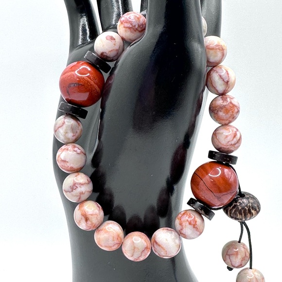 RED VEIN JASPER + RED JADPER NATURAL BRACELET size 7” - Picture 2 of 9